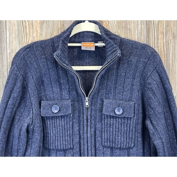Merrell Sweater Men’s L Wool Blend Ribbed Full Zip Chunky Knit Cabincore Urban - Picture 3 of 14